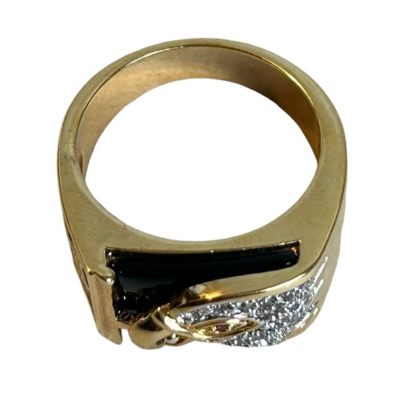 Mens Eagle Head Ring Size 11.5 Onyx Russian CZ Red Eye 18k Overlay Faux Ruby - Picture 6 of 12